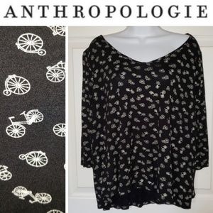 ANTHROPOLOGIE Bicycle Black Blouse 1X W5 CONCEPTS